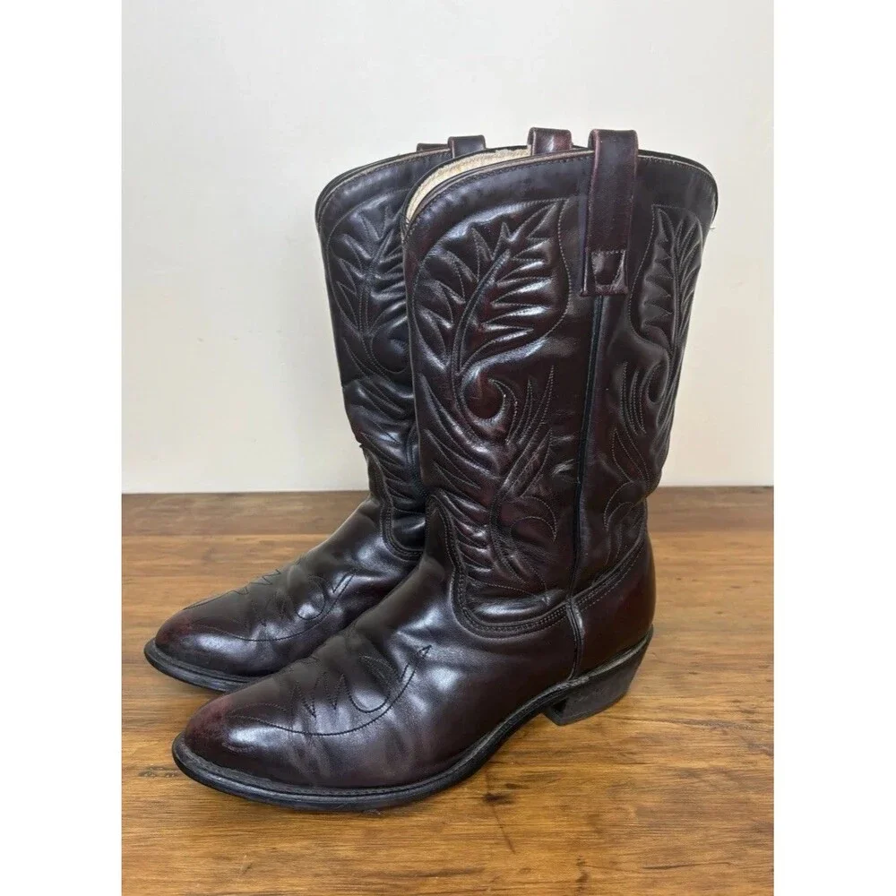 Vintage Mason Western Boots Mens 10.5D Black Cherry Leather Cowboy USA Americana